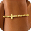 Gold Bracelets for Women, Cute 14K Gold/Silver Plated Stretch Beaded Bracelets for Women Trendy Stackable Charm Bracelet Dainty Adjustable Waterproof Non Tarnish Jewelry Gifts for Her