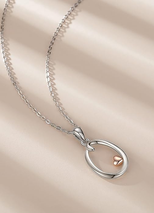 CELESTIA 925 Sterling Silver Initial Necklaces 26 Letter with Rose Gold Heart - 18 Inch Chain