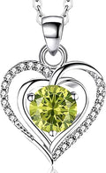 RIVIKO Heart Birthstone Pendant Necklace for Women 925 Sterling Silver Zirconia Necklaces Valentine's Day Anniversary Birthday Mothers Day Jewelry Gifts For Her Mother Wife