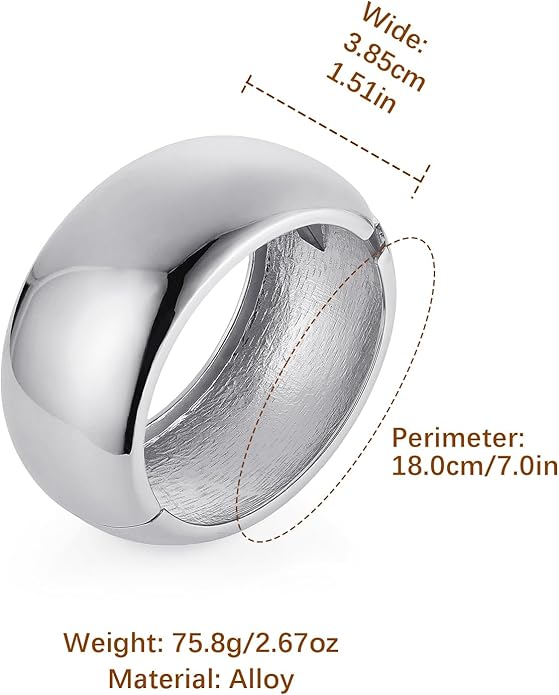 HZMAN 18K Gold Plated Wide Cuff Bracelet for Women - Premium Alloy Shiny Polished Double Layer Statement Bangle, Trendy Daily Wear Party Jewelry Accessory