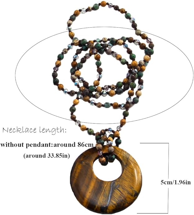 Yomisa Boho Necklaces for Women Men Long,33/34/35 Inch Natural Turquoise Tiger Eye Beaded Stone Pendant Necklaces for Women Trendy,Handmade Bohemian Western Bead Necklace Fashion Charm Jewelry Gift