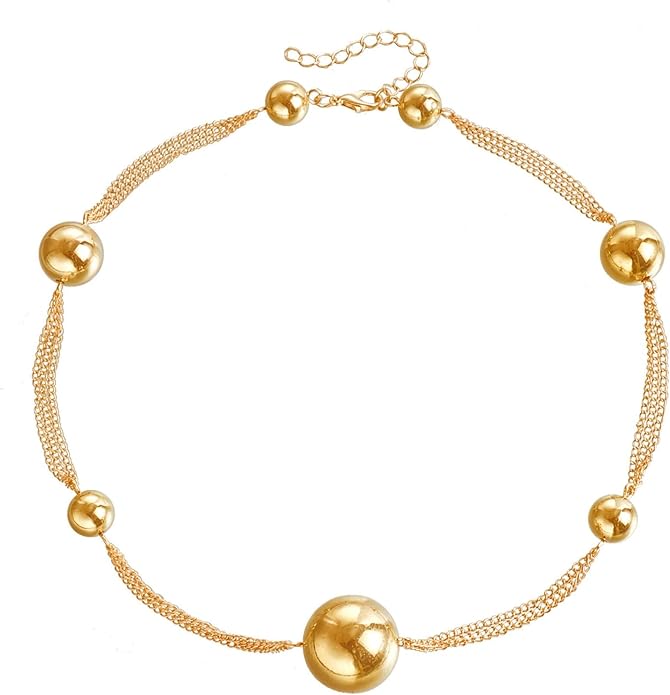 Chunky Gold Beads Necklaces for Women,Vintage Exaggeration Necklace Statement Punk Big Thick Beaded Necklace Fashion Classic Jewelry