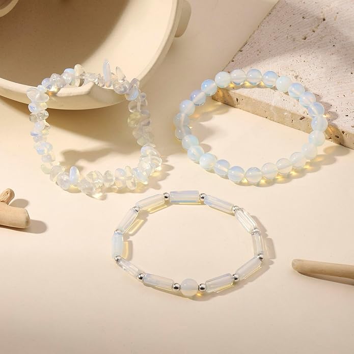 3Pcs Natural Stone Bracelets for Women 8mm Crystal Beaded Bracelets Handmade Stretch Bracelet Healing Crystal Jewelry for Women