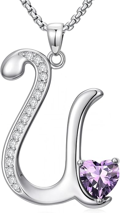 Valentines Day Gifts for Women Alphabet A to Z Initial Birthstone Pendant Necklaces for Women - 18k White Gold Plated Personalized Name Jewelry Valentine Mothers Day Birthday Gifts for Women Her Girlfriend