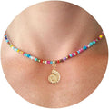 VRIUA Colorful Beaded Necklaces for Women – Summer Beach Boho Starfish, Conch, Shell, Pearl, Palm tree Pendant Necklace Jewelry