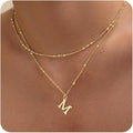 Initial Necklaces for Women, Dainty 14K Gold Plated Layered A-Z Letter Pendant Necklace Trendy Cute Choker Name Charm Necklace Stack Personalized Jewelry Gift for Her Birthday Christmas Gift