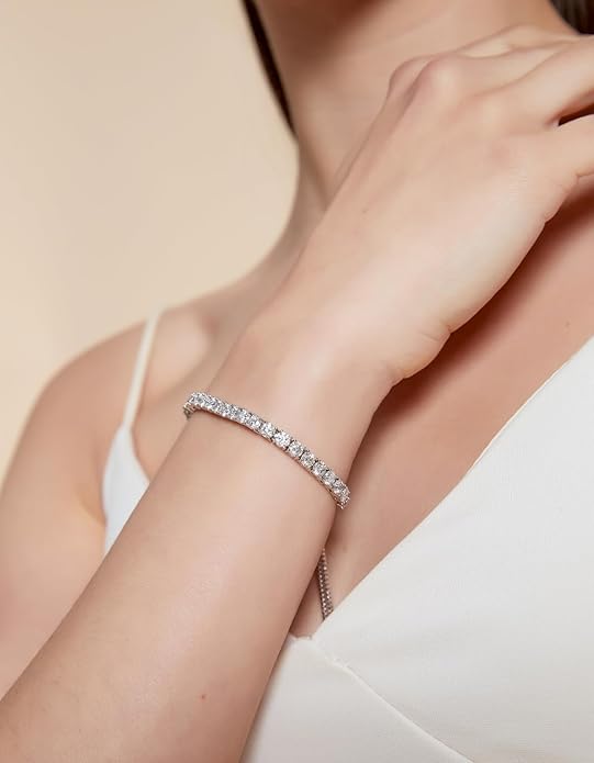 KRKC&CO Moissanite Bolo Tennis Bracelets for Women, 1.6-8.0 ct.tw, Adjustable Length S925 Sterling Silver, Christmas Gifts for Her, Luxury Box, 2/3/4mm D Color VVS1 White/14K/24K/Rose Gold Plated