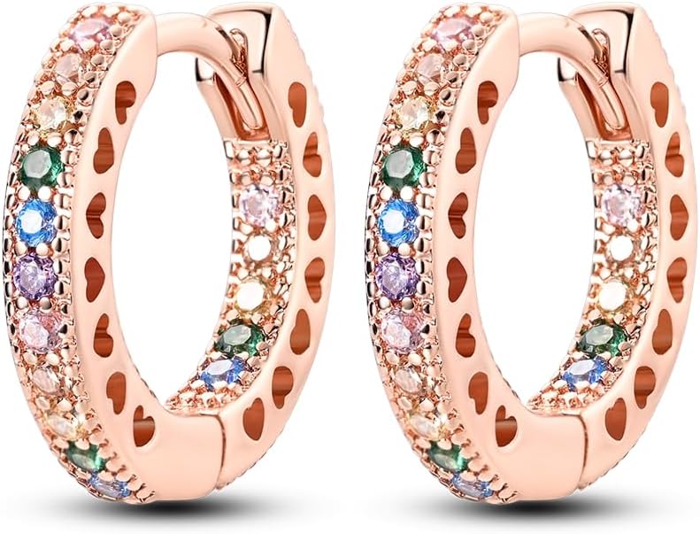 NARMO Earrings for Women 925 Sterling Silver Heart Hoops Small Colorful Rainbow Hoop Earrings Huggie Earrings
