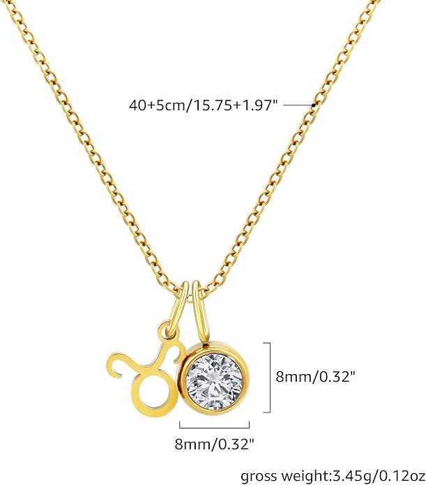 MISS RIGHT Initial Birthstone Necklace for Women - Personalized Gifts Birthday Gifts for Women Stainless Steel 18K Gold Plated Dainty Gold Zodiac Sign 12 Constellation Horoscope Necklace Jewelry