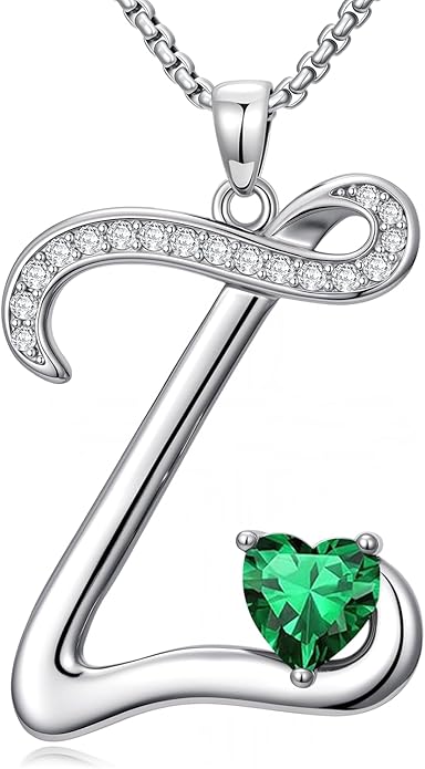 Valentines Day Gifts for Women Alphabet A to Z Initial Birthstone Pendant Necklaces for Women - 18k White Gold Plated Personalized Name Jewelry Valentine Mothers Day Birthday Gifts for Women Her Girlfriend