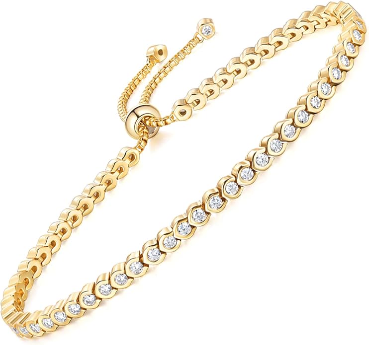 2mm/3mm Moissanite Adjustable Tennis Bracelet for Women, Authentic Solid 925 Sterling Silver, 5.5-7.5inch (14-19cm) with 2cm Extender Chain, Birthday Valentines Wedding Anniversary Ideal Gift for Her