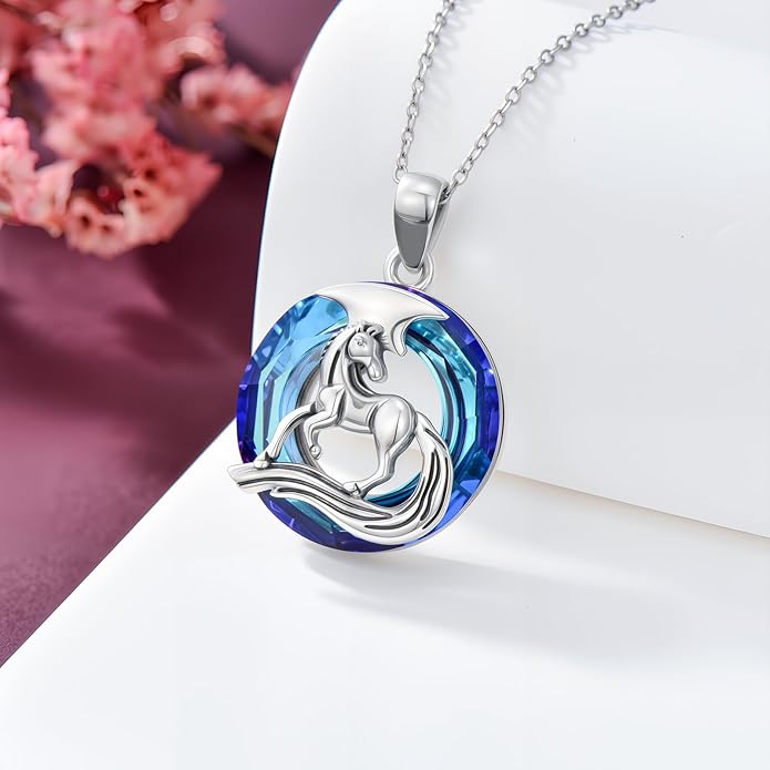 Horse Necklace for Women 925 Sterling Silver Crystal Horse Pendant Cute Animal Necklace Valentine's Day Birthday Mother's day Jewelry Gifts for Her Mom Wife Daughter Sister Girlfriend 18+2"