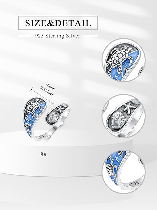 Midari Sun and Moon/Bee/Celtic/Life of Tree/Lotus Spoon Ring for Women 925 Sterling Silver Adjustable Ring Open Ring for Women Men Halloween Birthday Gift