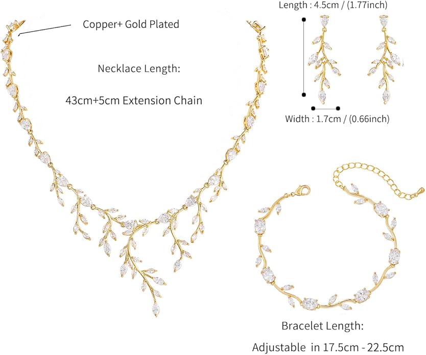 Bridal Wedding Jewelry CZ Set Marquise Teardrop Cubic Zirconia Pendant Necklace and Dangle Earring Bracelet Sets for Women