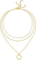 Evabelle Gold Layered Necklace for Women Trendy Jewelry 14K Real Gold Plated Chunky Chain Stackable Necklaces Dainty Choker Necklaces Rectangle Square Pendant