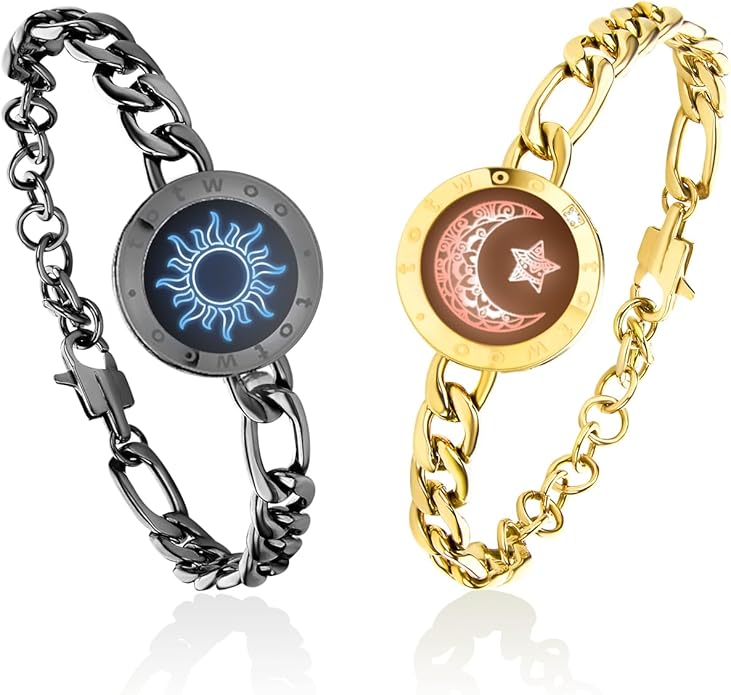 TOTWOO Long Distance Touch Bracelets for Couples, Smart Light & Vibration Love Jewelry, Long Distance Valentines Day Gifts for Him Her Women Men, One-to-One Bluetooth Pairing via App
