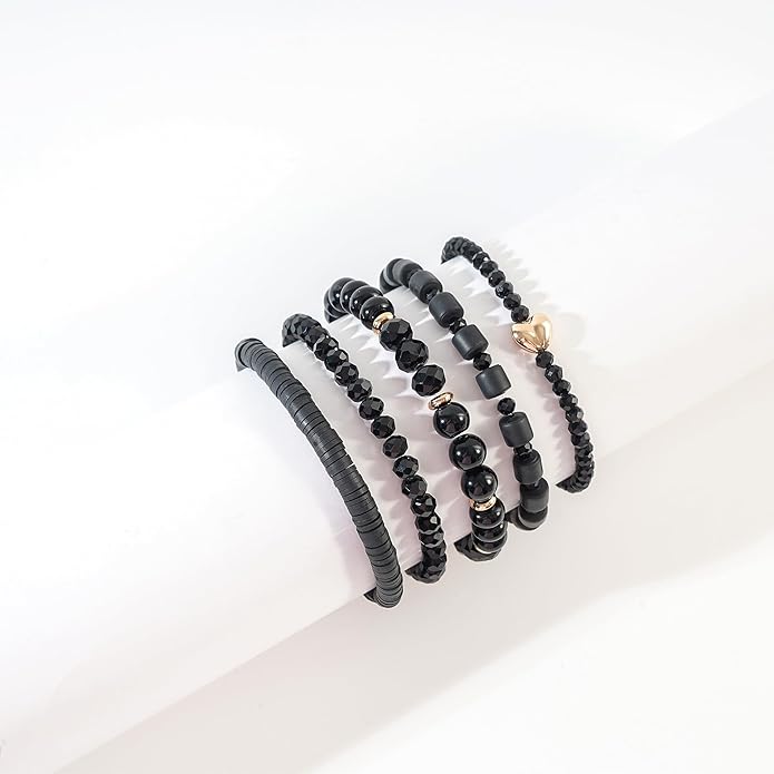 Heishi Beaded Stretch Bracelets for Women Stackable Polymer Clay Beads Bracelets Friendship Boho Summer Beach Bracelet Jewelry Set