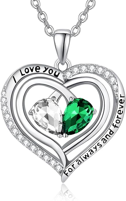 Valentine's Day Gifts for Wife 925 Sterling Silver Double Birthstone Pendant Necklaces I Love You for Always and Forever Necklace Anniversary Birthday Gifts for Wife Girlfriend Mom Her