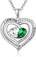 Valentine's Day Gifts for Wife 925 Sterling Silver Double Birthstone Pendant Necklaces I Love You for Always and Forever Necklace Anniversary Birthday Gifts for Wife Girlfriend Mom Her