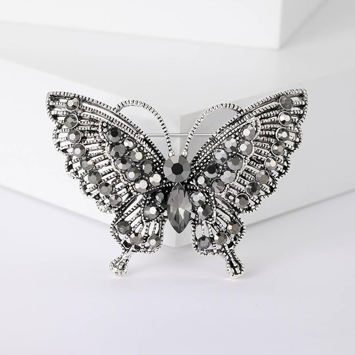 Rhinestone Butterfly Brooch for Women Sparkling Gold Silver Blue Black Crystal Big Butterfly Brooch Pin Cute Insect Pin Elegant Clothing Hat Bag Skirt Accessories Christmas Birthday Party Jewelry