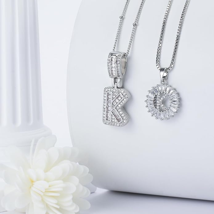 14K Gold Plated Alphabet Necklace Cubic Zirconia Letter Pendant, Personalized Name Jewelry Gift for Women, Customizable A-Z, Birthday/Mothers Day Gifts for Womens