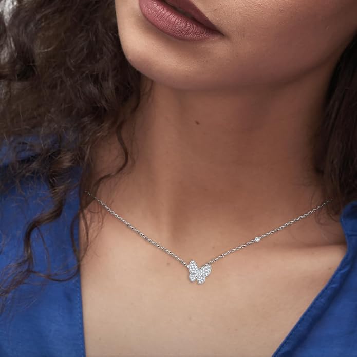 Lab Grown Diamond Necklace, Solid 925 Sterling Silver with Round Cut, Fine Jewelry for Women Anniversary Birthday Valentine’s Day Gifts