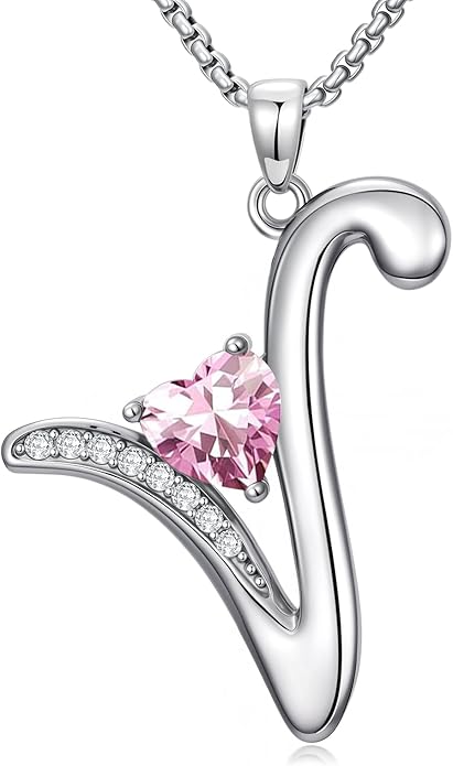 Valentines Day Gifts for Women Alphabet A to Z Initial Birthstone Pendant Necklaces for Women - 18k White Gold Plated Personalized Name Jewelry Valentine Mothers Day Birthday Gifts for Women Her Girlfriend