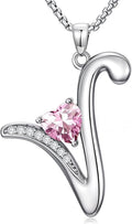 Valentines Day Gifts for Women Alphabet A to Z Initial Birthstone Pendant Necklaces for Women - 18k White Gold Plated Personalized Name Jewelry Valentine Mothers Day Birthday Gifts for Women Her Girlfriend