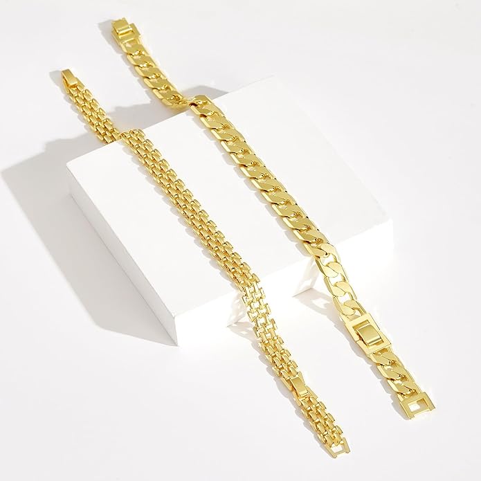 KissYan Gold Ankle Bracelets for Women, 14K Gold Anklets Chunky Cuban Link Chain Summer Beach Foot Jewelry Gifts for Women