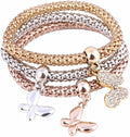 Crystal Charms Multilayer Bracelets - 3PCS Gold/Silver/Rose Gold Corn Chain Bracelet for Women, Tree of Life Heart Shaped Stretch Bracelet