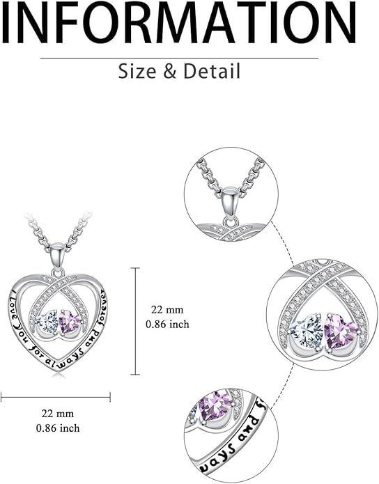 Birthstone Necklaces for Women I Love You for Always and Forever Heart Pendant Necklace Anniversary Jewelry Christmas Valentine Mothers Day Birthday Gifts for Her Wife Girlfriend
