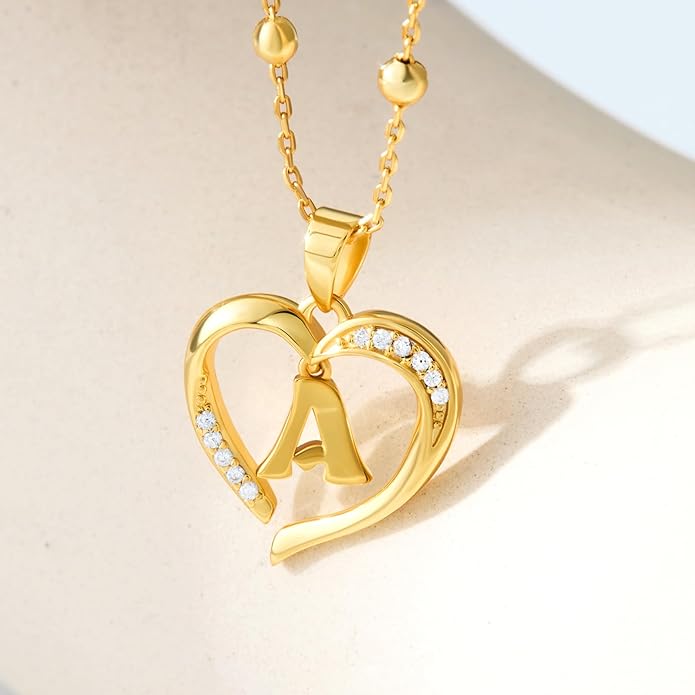 Cicy Bell Womens Heart Initial Necklace for Women 18k Gold Plated Shell Personalized Letter Pendant Necklace 17.7'' with 2'' Extender
