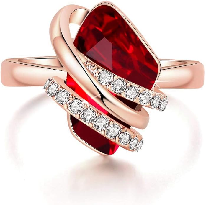 Leafael Wish Stone Women's Adjustable Open Ring Crystal Birthstone Jewelry Gifts for Women, Rose Gold Plated or Silver Tone, Size 6.5-8