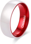 POYA White Ceramic Ring 6mm 8mm Wedding Band for Men Women Inlay Anodized Aluminum Liner Comfort Fit