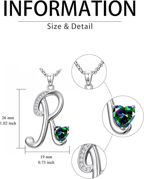 Valentines Day Gifts for Women Alphabet A to Z Initial Birthstone Pendant Necklaces for Women - 18k White Gold Plated Personalized Name Jewelry Valentine Mothers Day Birthday Gifts for Women Her Girlfriend