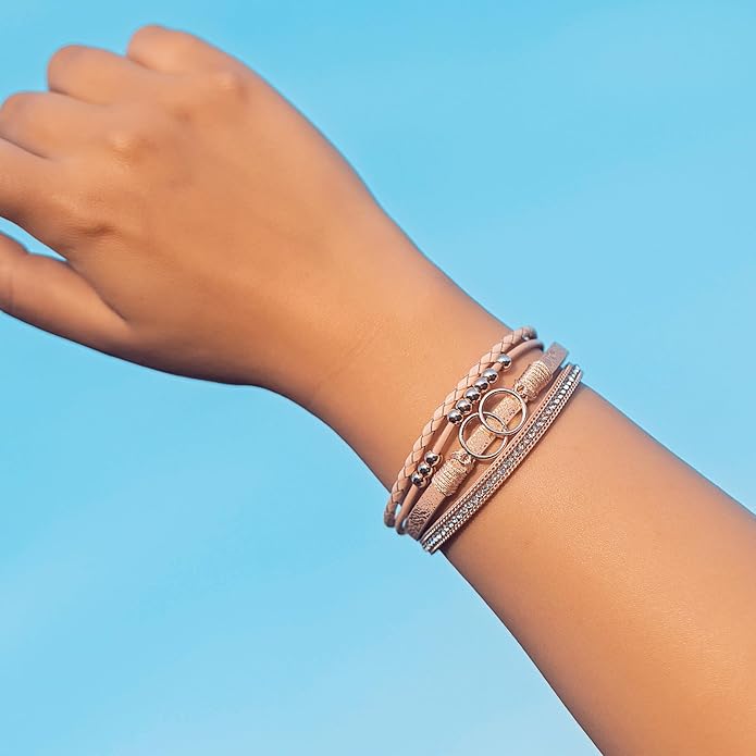 FANCY SHINY Boho Leather Wrap Bracelet Stackable Infinity Chunky Cuff Bracelets Western Hippie Outfits Jewelry Valentine Gifts for Women