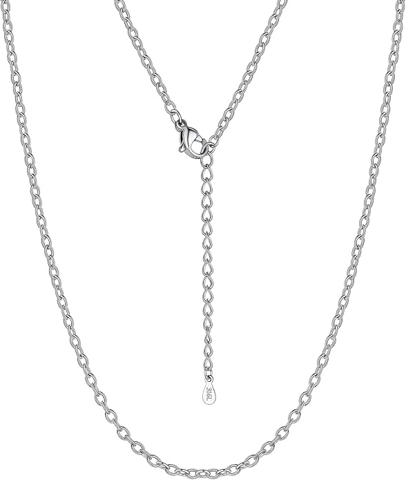 Suplight Stainless Steel Cable Chain Necklaces for Men Women 14K Gold/Black/Rose Gold Plated Cable Link Chains, 2mm Thin & Dainty & Sturdy Chains for Pendant 14"-30" Length
