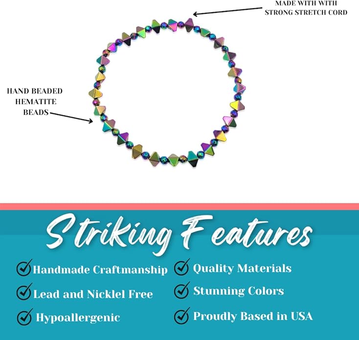 BESHEEK Rainbow Anklet Bracelet Hue Twisted Hematite and Round Artisan Beaded Anklet with Extension Handmade Hypoallergenic Beach Gala Wedding Style Jewelry