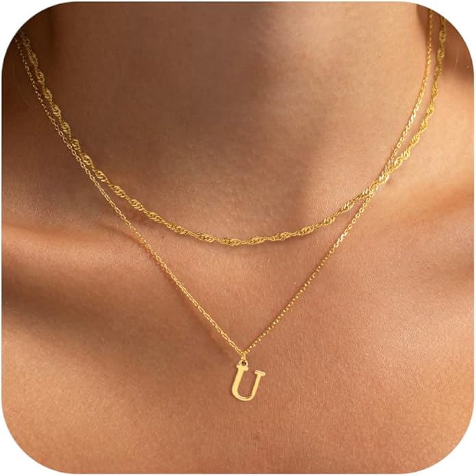 14K Gold Plated Initial Necklaces for Women Dainty Layered Letter Pendant Necklace Cute Choker Necklace Gift Trendy Stuff Personalized Jewelry Stack for Women Her