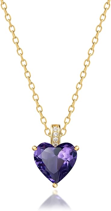 Genuine Birthstone Necklace for Women, Heart Love Necklace, Birthday Gifts for Her