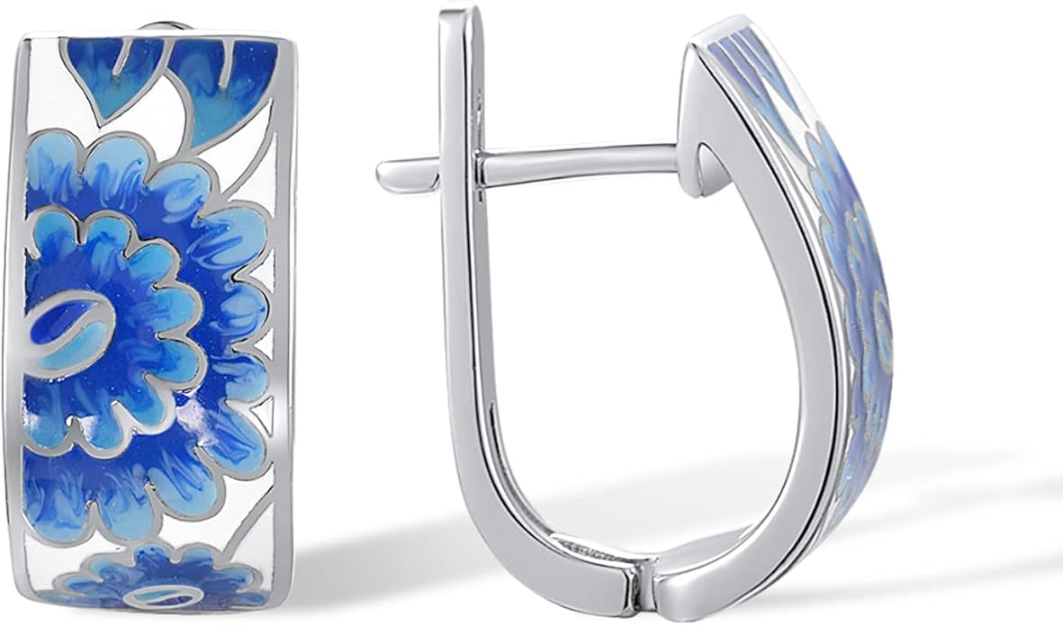 Santuzza 925 Sterling Silver Enamel Pattern Dangle Earrings