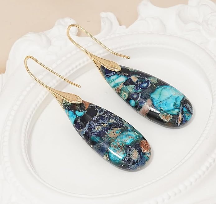 Natural Stone Earrings Waterdrop Stone Dangle Earrings for Women