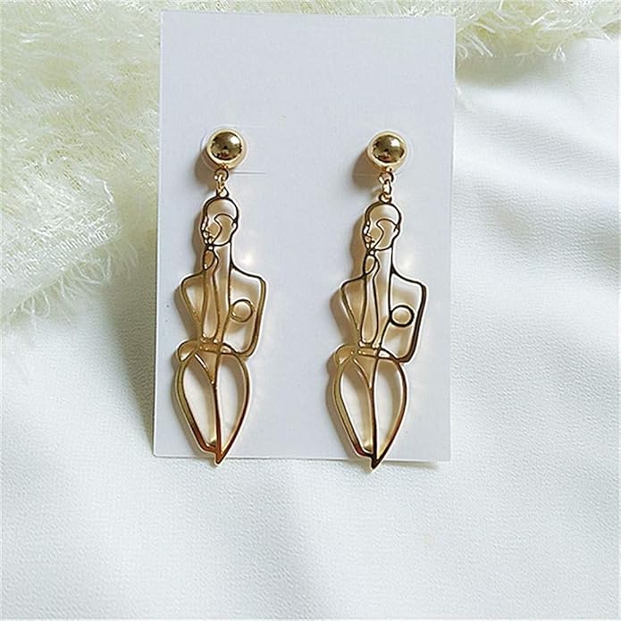 Abstract Body Lady Face Dangle Earrings for Women Jewelry - Gold Vintage Face Dangle Earrings