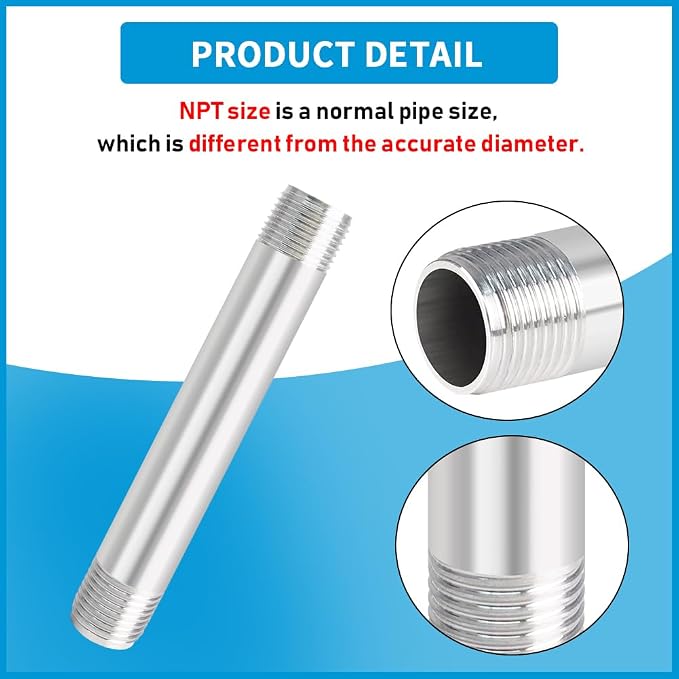 Quickun 304 Stainless Steel Pipe Fitting, 1/2" NPT x 1/2" NPT Male Malleable - Image 4