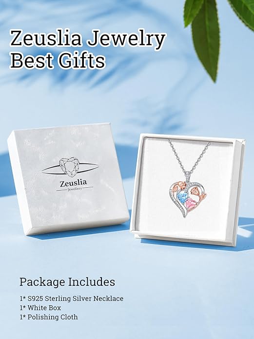 Valentine's Day Gifts for Wife 925 Sterling Silver Double Birthstone Pendant Necklaces I Love You for Always and Forever Necklace Anniversary Birthday Gifts for Wife Girlfriend Mom Her