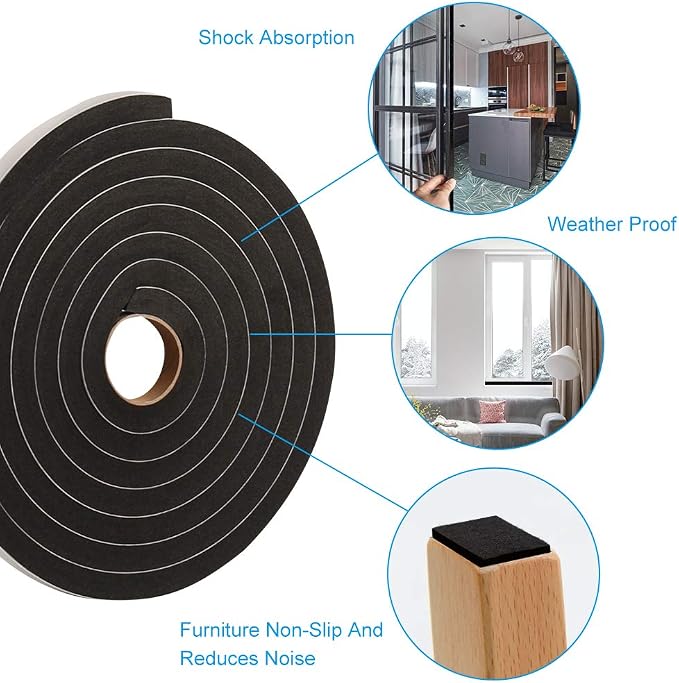 Window Door Seal Tape 1/2Inch Wide X 1/2Inch Thick, Weather Stripping - Image 6