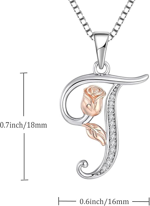 STARCHENIE Initial Necklace for Women Sterling Silver Letters 26 Alphabet Pendant Rose Flower Jewelry Gifts for Family Sisters Friend