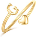 Initial Rings for Women Girls - Valentines Day Gifts for Her, Adjustable Rings for Women Non Tarnish Letter A-Z Dainty Heart Ring Teen Girls Gifts Trendy Stuff Personalized Jewelry Gift