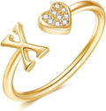 Valentines Day Gift Initial Rings for Teen Girls - S925 Heart Sterling Silver Rings for Teen Girls | 14K Gold/Rose Gold/Sterling Silver Plated Ring for Girls Kids Women Ring for Teenager Girls Gifts Adjustable, No Tarnish, Hypoallergenic