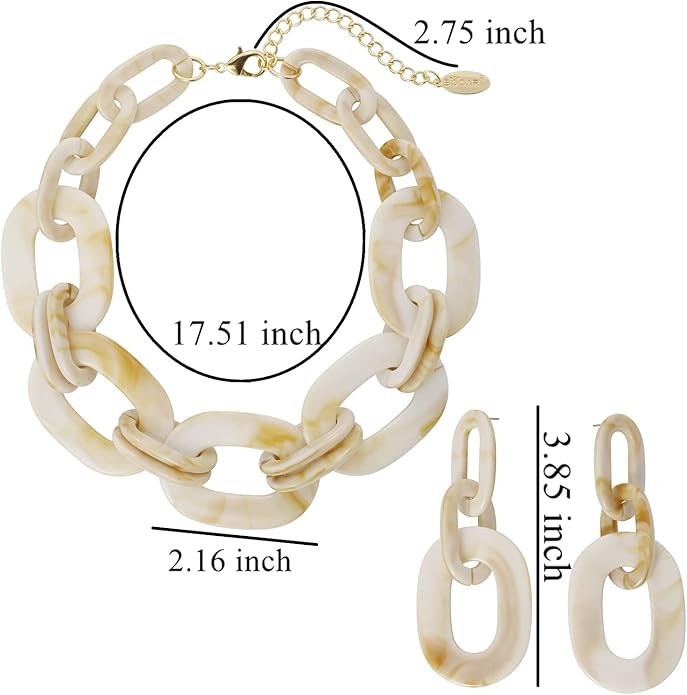 Bocar Acrylic Chunky Statement Necklace for Women Cube Link Chain Collar Necklace and Hoop Earrings Costome Jewelry Set